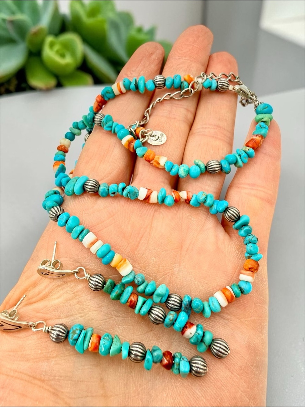 Carolyn Pollack Relios Turquoise Spiny Oyster Sterling Silver Necklace & Earring - Picture 8 of 17